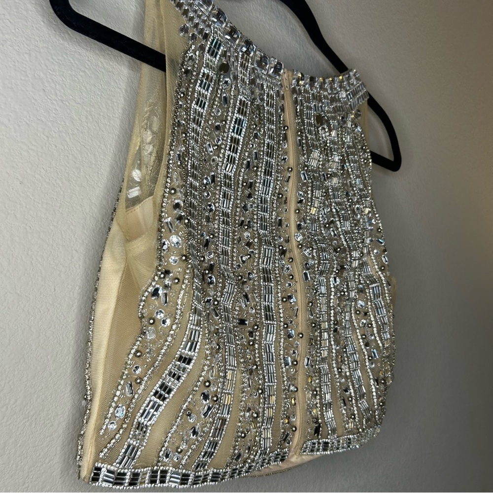 Bustier Women’s Size 10 Cream Mesh Classy Embellished Jewels Zip Back Dress Top - Picture 4 of 15